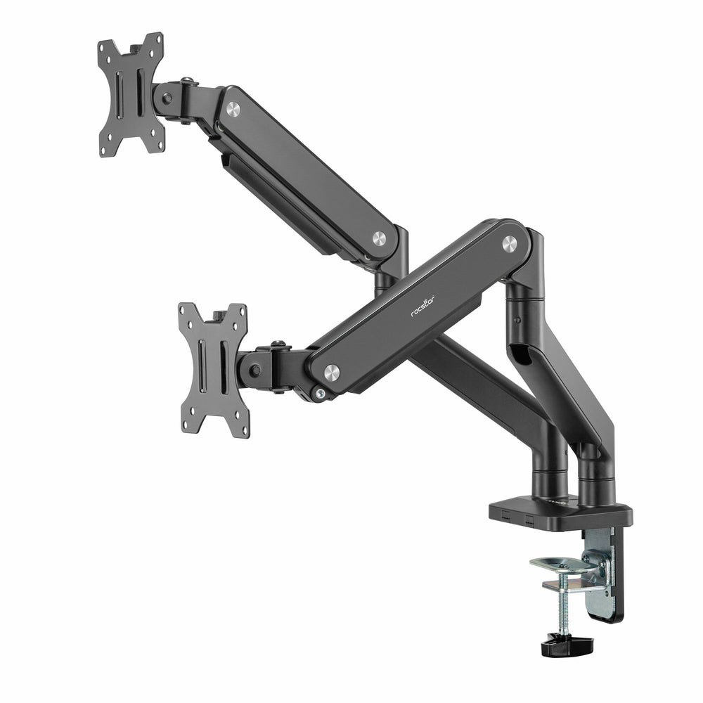 Rocstor Y10N012-B1 Dual Ergonomic Monitor Arm C-Clamp, 32" Black Desk Image 1