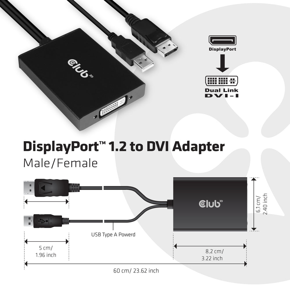 Club 3D Cac-1010 Displayport 1.2 To Dvi-D Adap Dp Duallink 2560 1600 Image 1