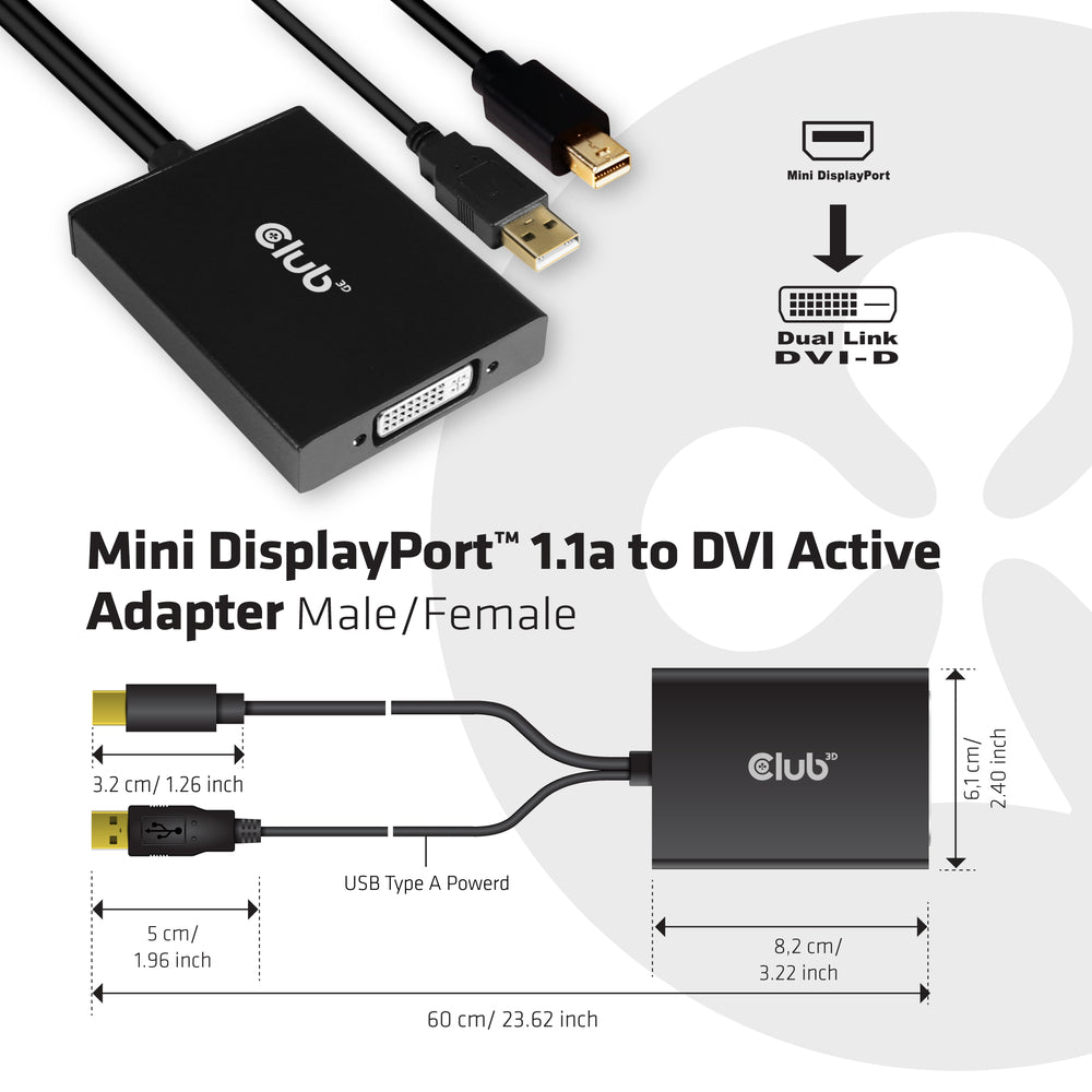 CLUB 3D B.V CAC-1130 MINI DISPLAYPORT TO DUAL LINK DVI-D ADAPTER UP 2560 X 1600  Image 1