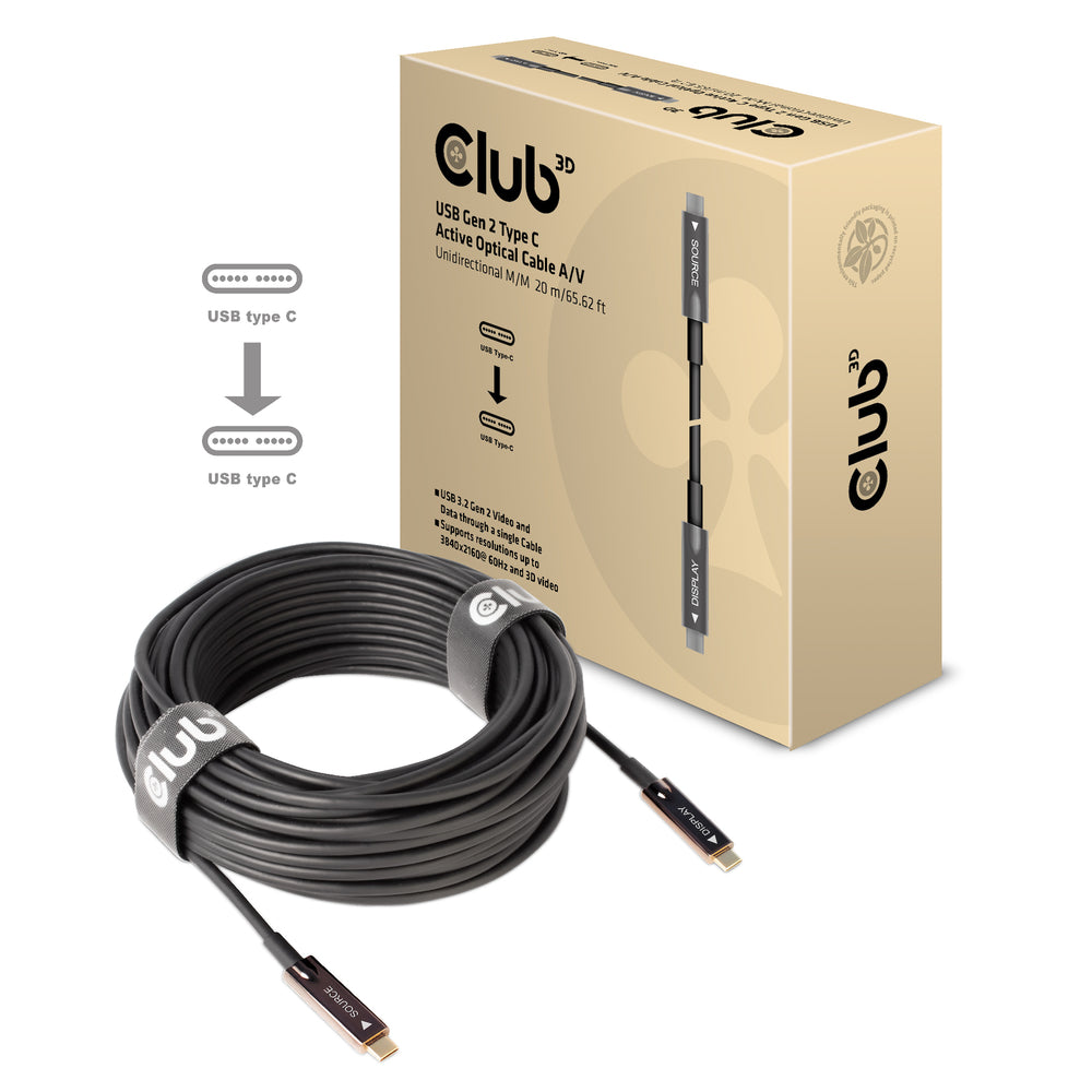 Club 3D Cac-1589 20M/65.62Ft Usb 3.2 C M-M Uni-Directional Aoc Cable Image 1
