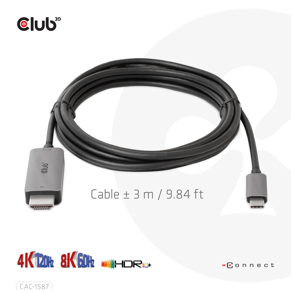 Club 3D CAC-1587 USB-C to HDMI 4K 120Hz HDR10+ Cable 3M