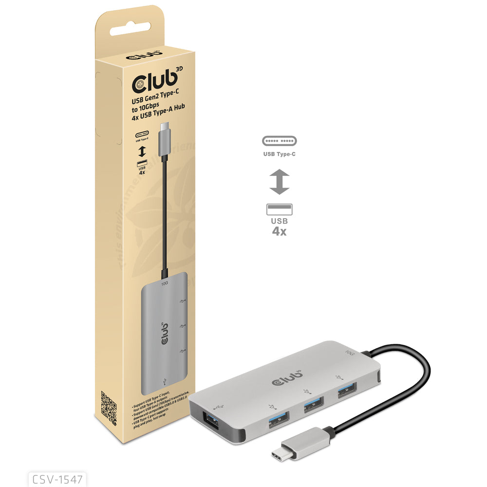 CLUB 3D B.V CSV-1547 USB GEN2 TYPE-C TO 4X TYPE-A PORTS HUB WHICH ADDS FOUR