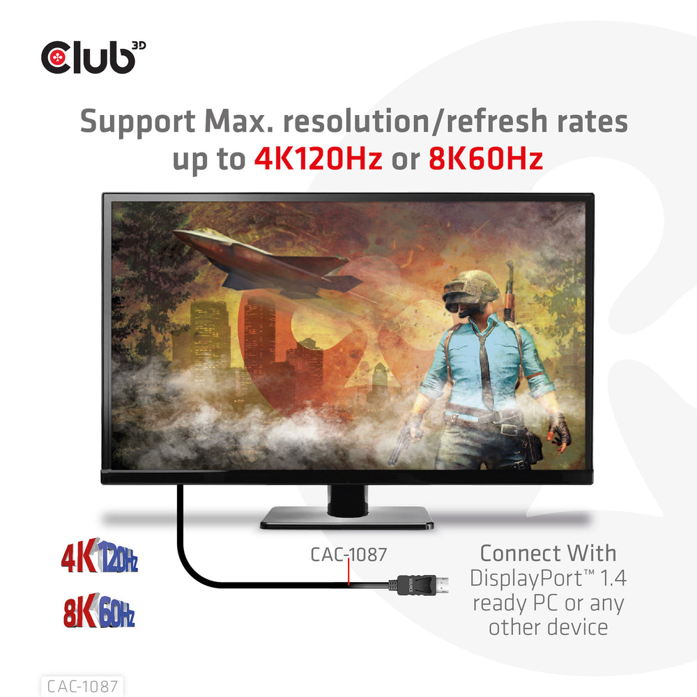 Club 3D CAC-1087 DP1.4 to HDMI 4K120Hz/8K60Hz HDR10 Cable 3m - 9.8ft