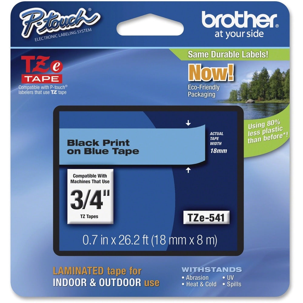 Brother TZE541 Label Tape 18mm Gloss Black on Blue Image 1