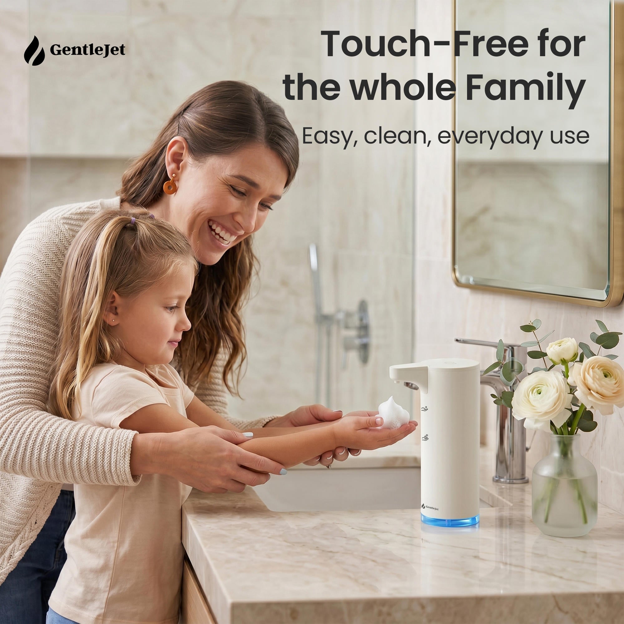 GentleJet EasyFoam Automatic Foaming Soap Dispenser – Touchless Sensor, USB-C Rechargeable, 304 Stainless Steel, IPX5 Waterproof for Bathroom Kitchen Sink, 9.5 oz / 280 ml