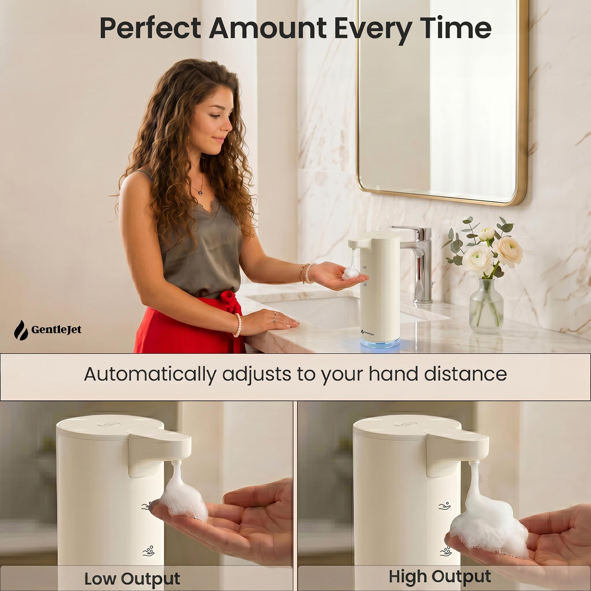 GentleJet EasyFoam Automatic Foaming Soap Dispenser – Touchless Sensor, USB-C Rechargeable, 304 Stainless Steel, IPX5 Waterproof for Bathroom Kitchen Sink, 9.5 oz / 280 ml
