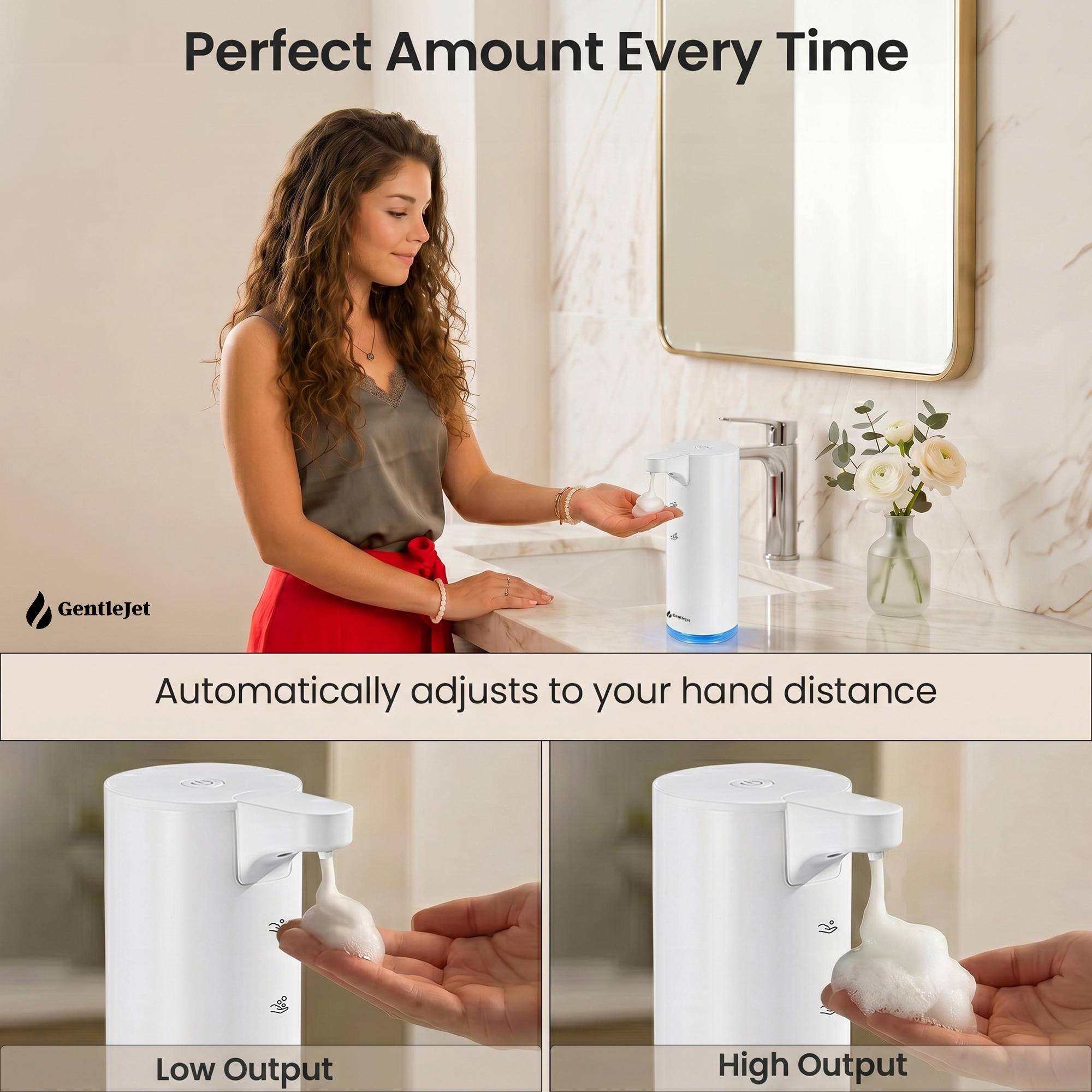 GentleJet EasyFoam Automatic Foaming Soap Dispenser – Touchless Sensor, USB-C Rechargeable, 304 Stainless Steel, IPX5 Waterproof for Bathroom Kitchen Sink, 9.5 oz / 280 ml