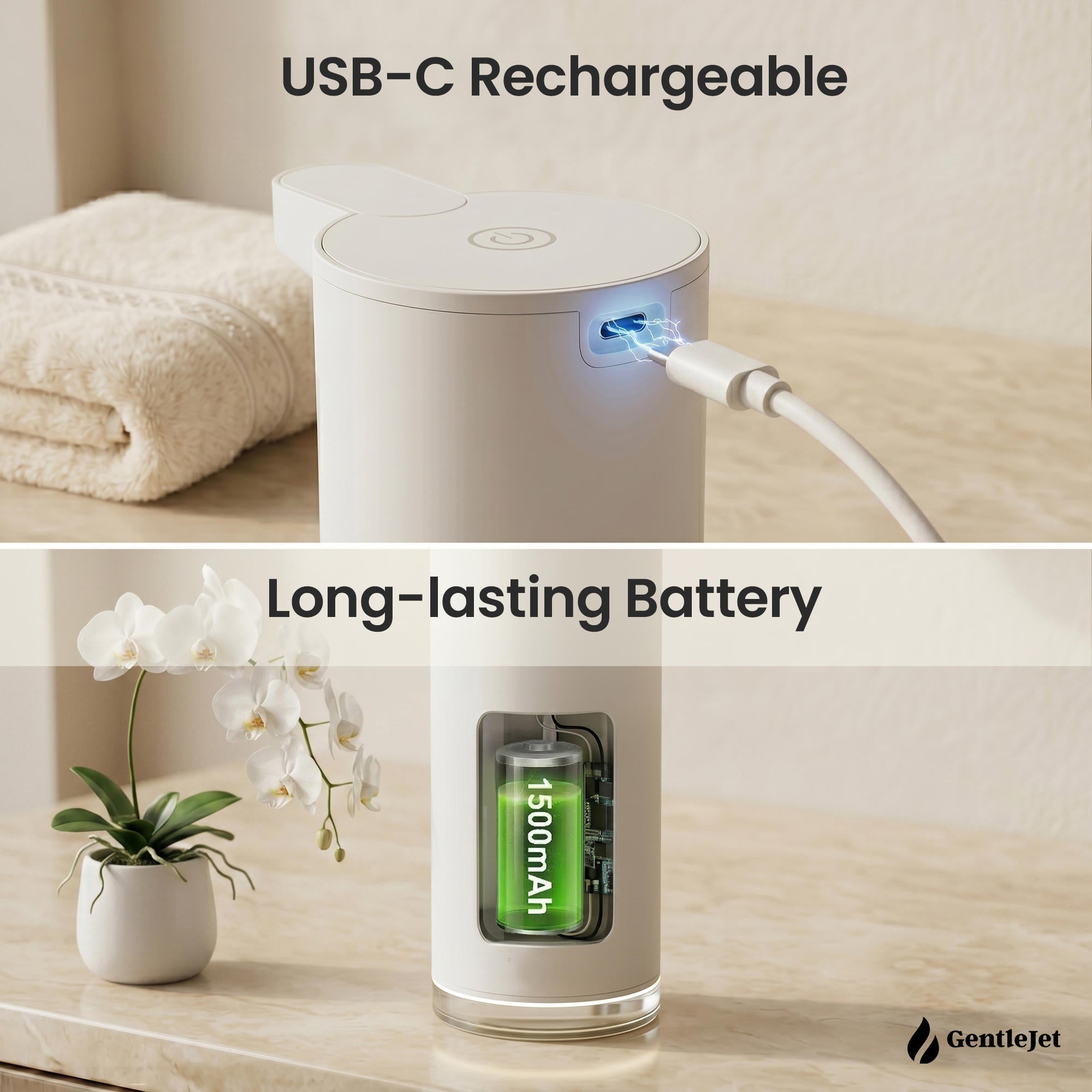 GentleJet EasyFoam Automatic Foaming Soap Dispenser – Touchless Sensor, USB-C Rechargeable, 304 Stainless Steel, IPX5 Waterproof for Bathroom Kitchen Sink, 9.5 oz / 280 ml