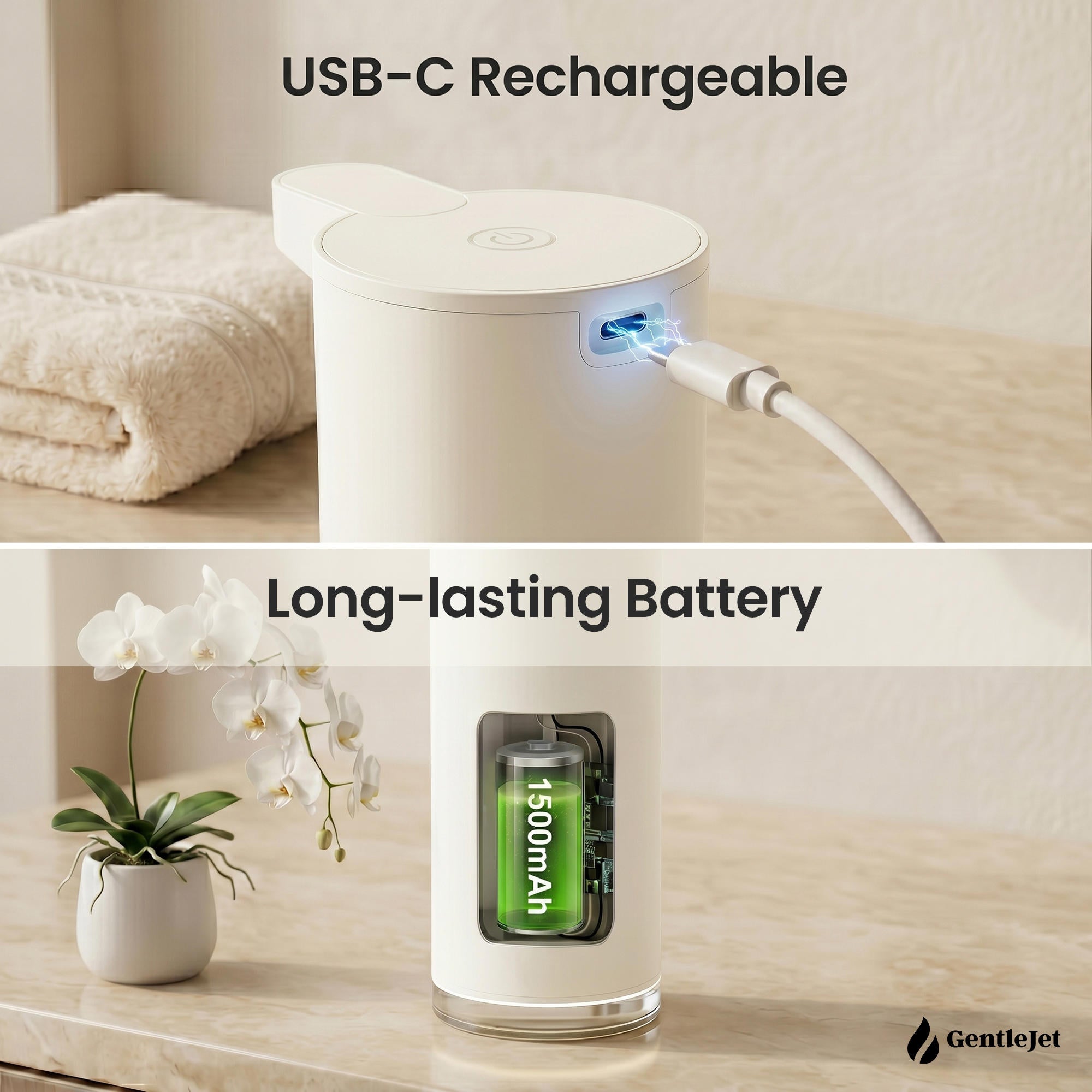 GentleJet EasyFoam Automatic Foaming Soap Dispenser – Touchless Sensor, USB-C Rechargeable, 304 Stainless Steel, IPX5 Waterproof for Bathroom Kitchen Sink, 9.5 oz / 280 ml