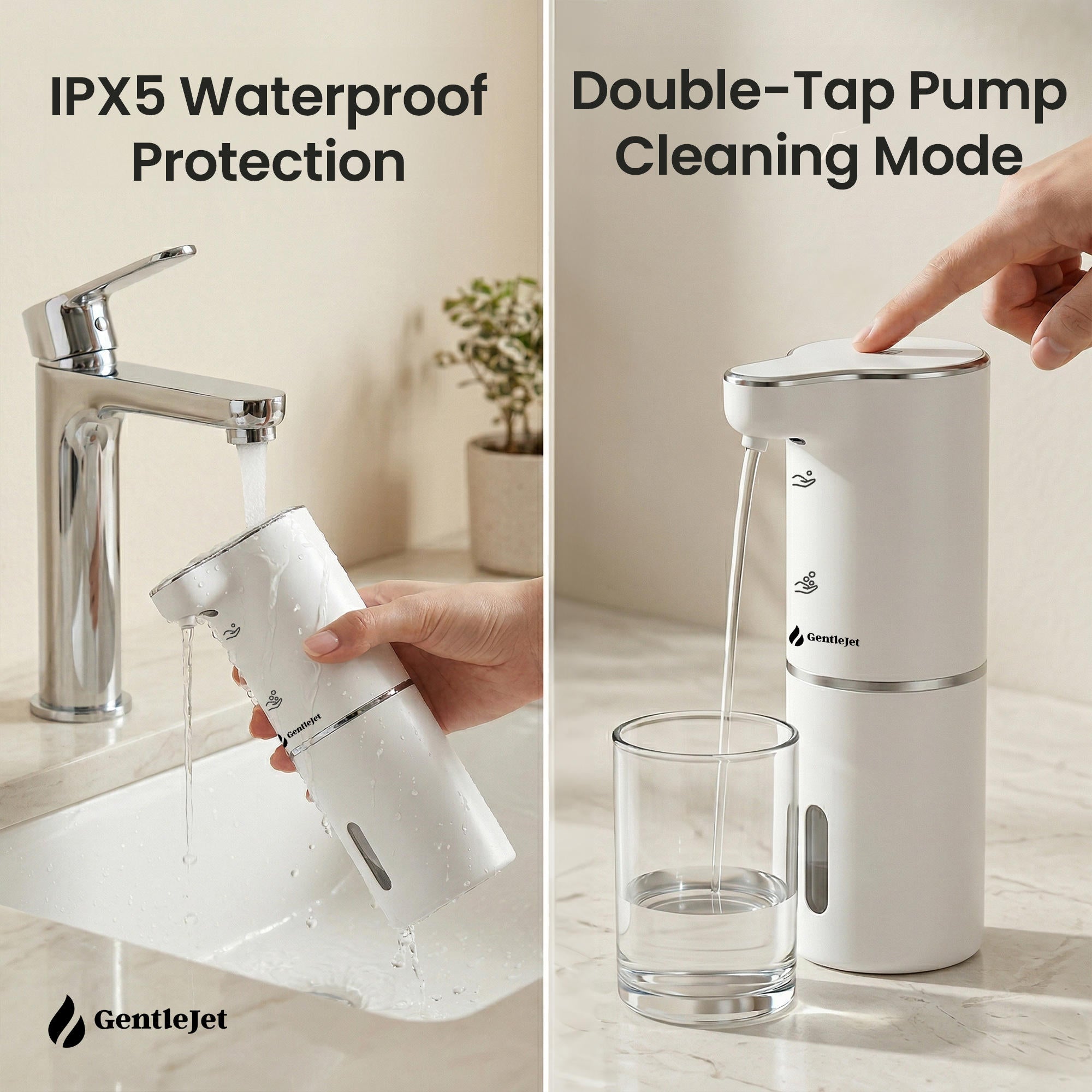 GentleJet JetFoam Automatic Foaming Soap Dispenser – Touchless Sensor, USB-C Rechargeable, Adjustable Output, IPX5 Waterproof for Bathroom Kitchen Sink, 10 oz / 300 ml