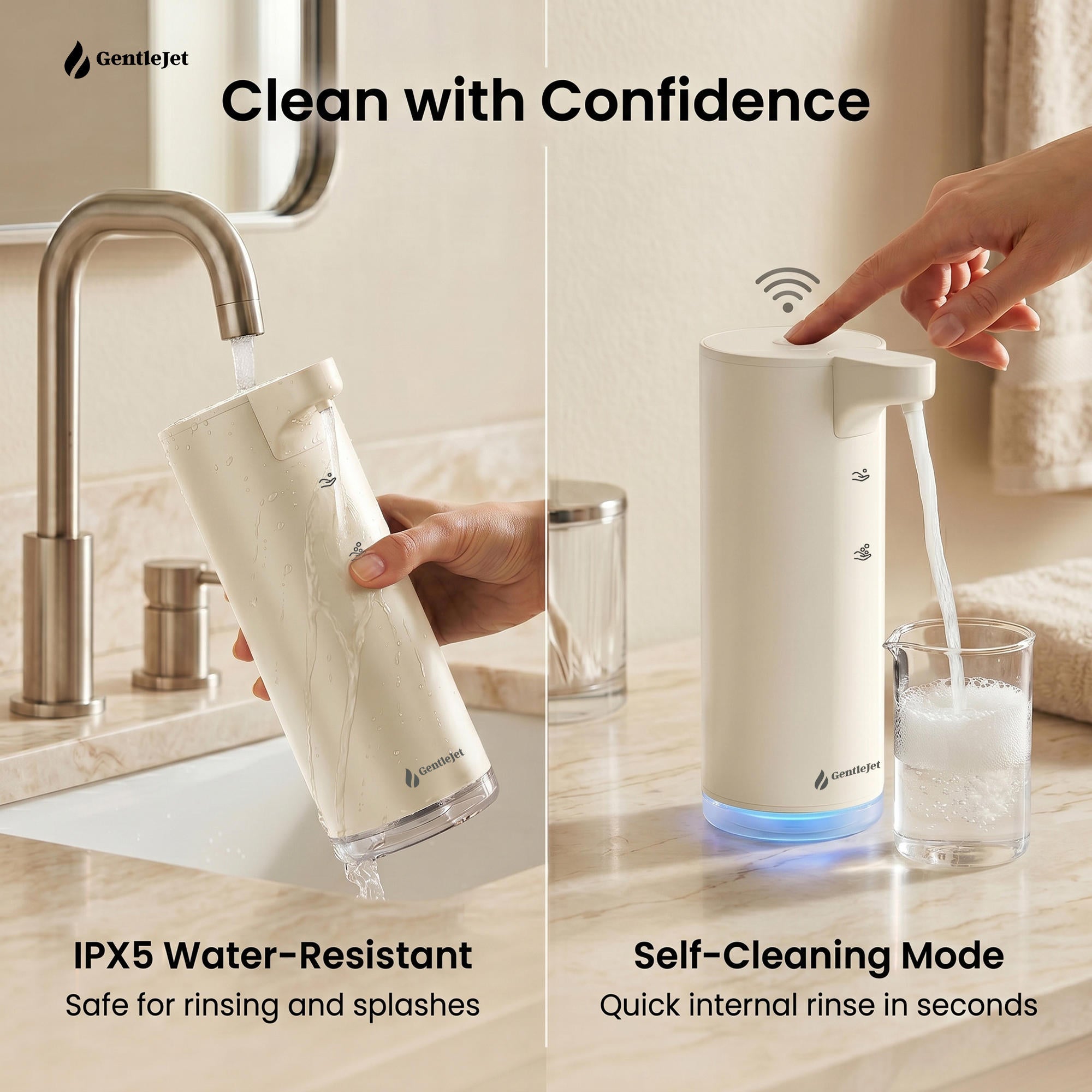 GentleJet EasyFoam Automatic Foaming Soap Dispenser – Touchless Sensor, USB-C Rechargeable, 304 Stainless Steel, IPX5 Waterproof for Bathroom Kitchen Sink, 9.5 oz / 280 ml