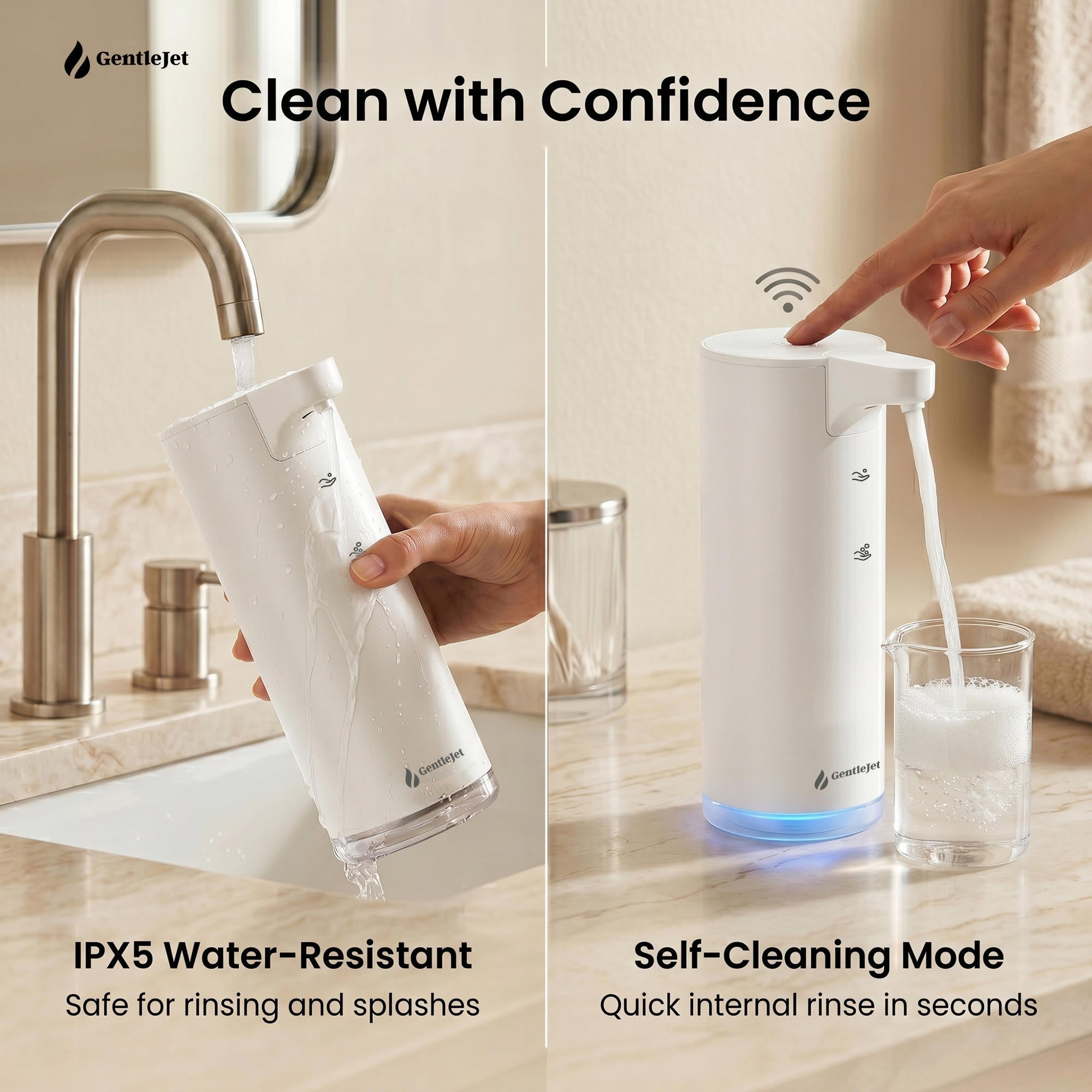 GentleJet EasyFoam Automatic Foaming Soap Dispenser – Touchless Sensor, USB-C Rechargeable, 304 Stainless Steel, IPX5 Waterproof for Bathroom Kitchen Sink, 9.5 oz / 280 ml
