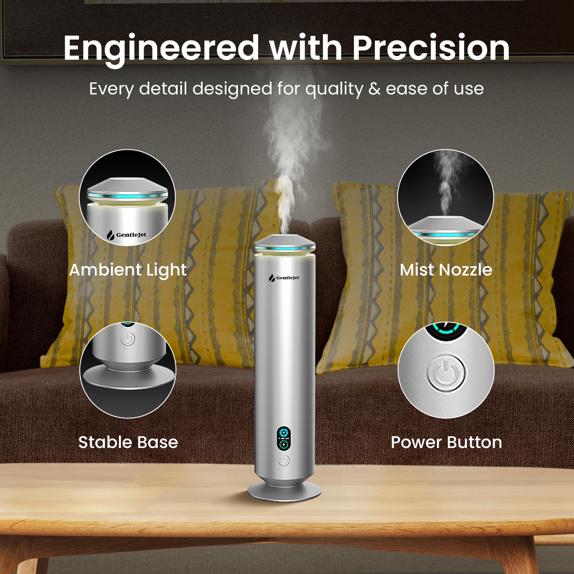 GentleJet MajesticMist Waterless Essential Oil Diffuser - Aluminum Aromatherapy Scent Diffusers for Home, Room & Hotel, Quiet Aroma Diffuser, Remote Control