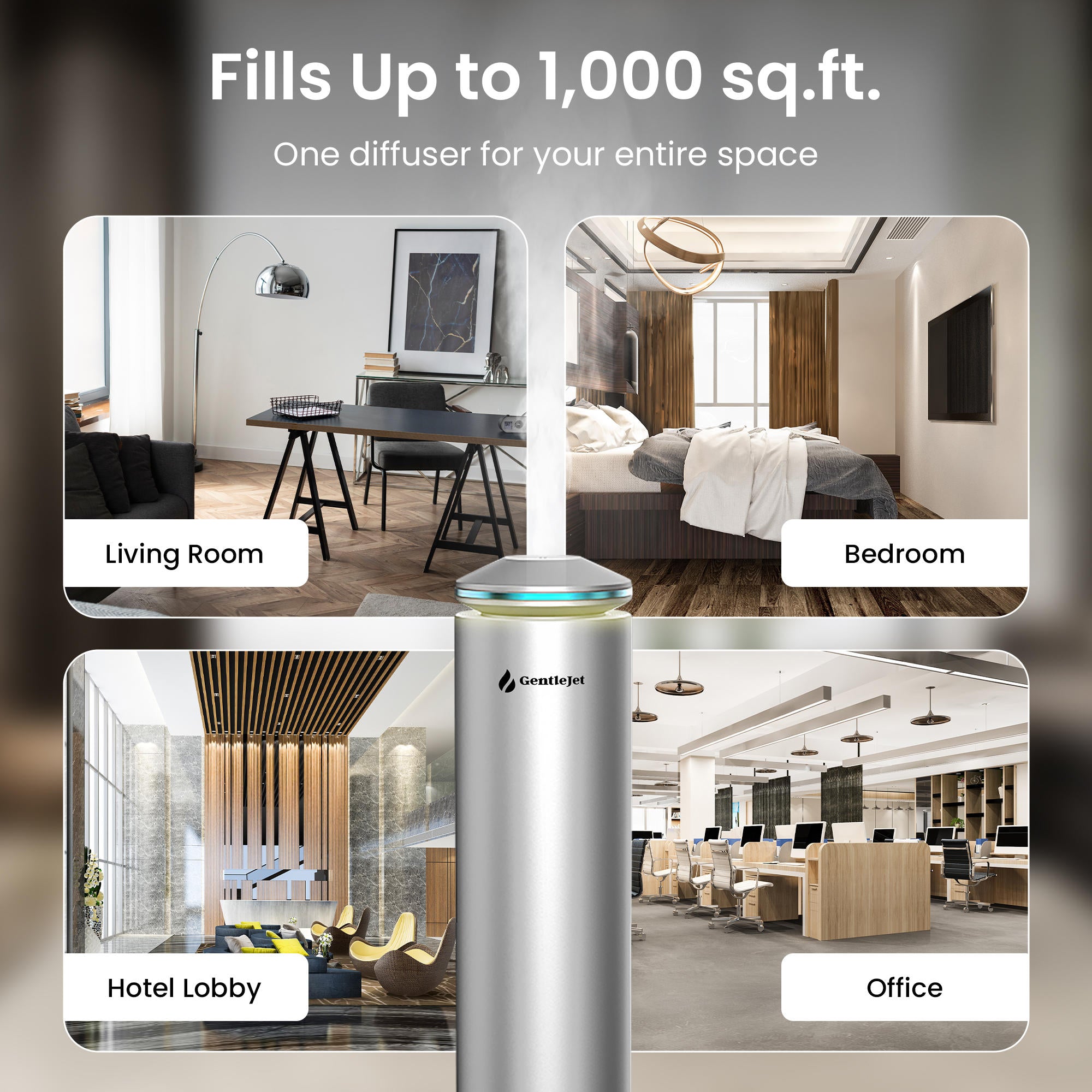GentleJet MajesticMist Waterless Essential Oil Diffuser - Aluminum Aromatherapy Scent Diffusers for Home, Room & Hotel, Quiet Aroma Diffuser, Remote Control