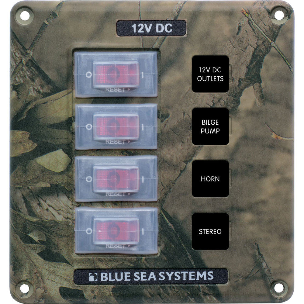 Blue Sea Systems 4323 Circuit Breaker Switch Panel 4 Position Camo Image 1