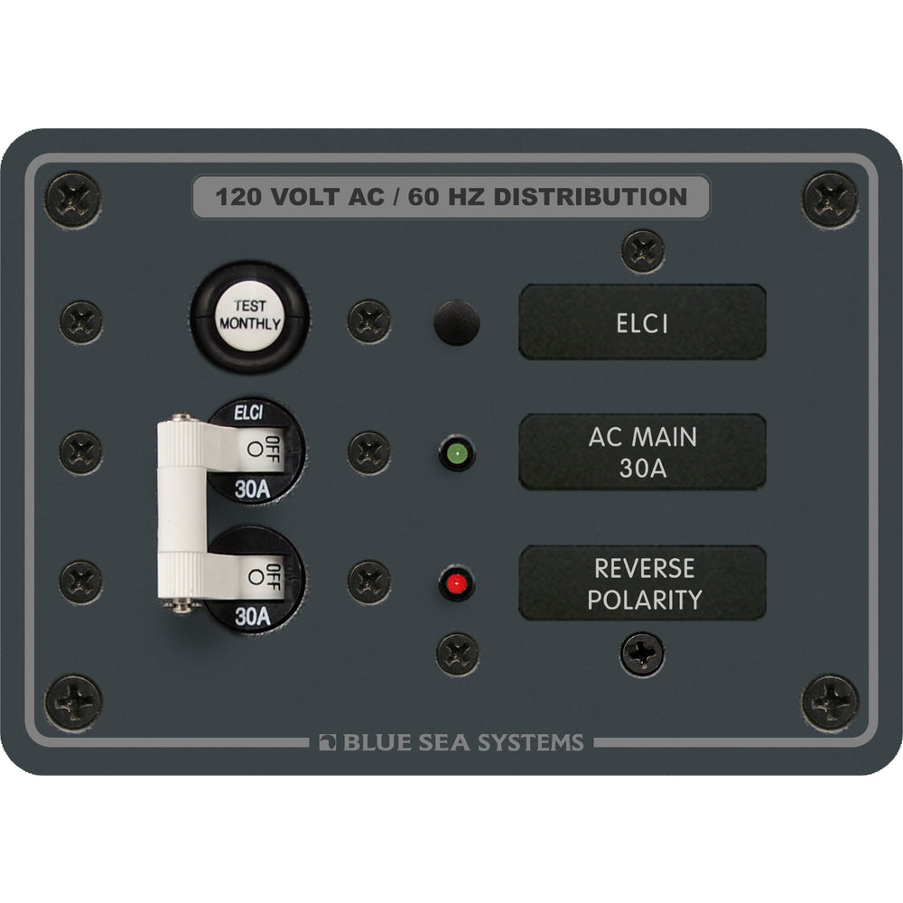 Blue Sea Systems 8100 Panel 120Vac ELCI Main 30A - Marine Circuit Breaker Panel with 30 Amp ELCI Main Image 1