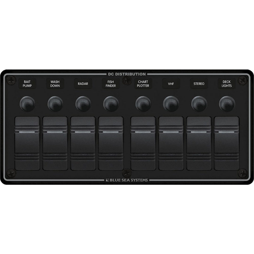Blue Sea Systems 8371 Water Resistant Panel 8 Position Black Horizontal Mount Image 1