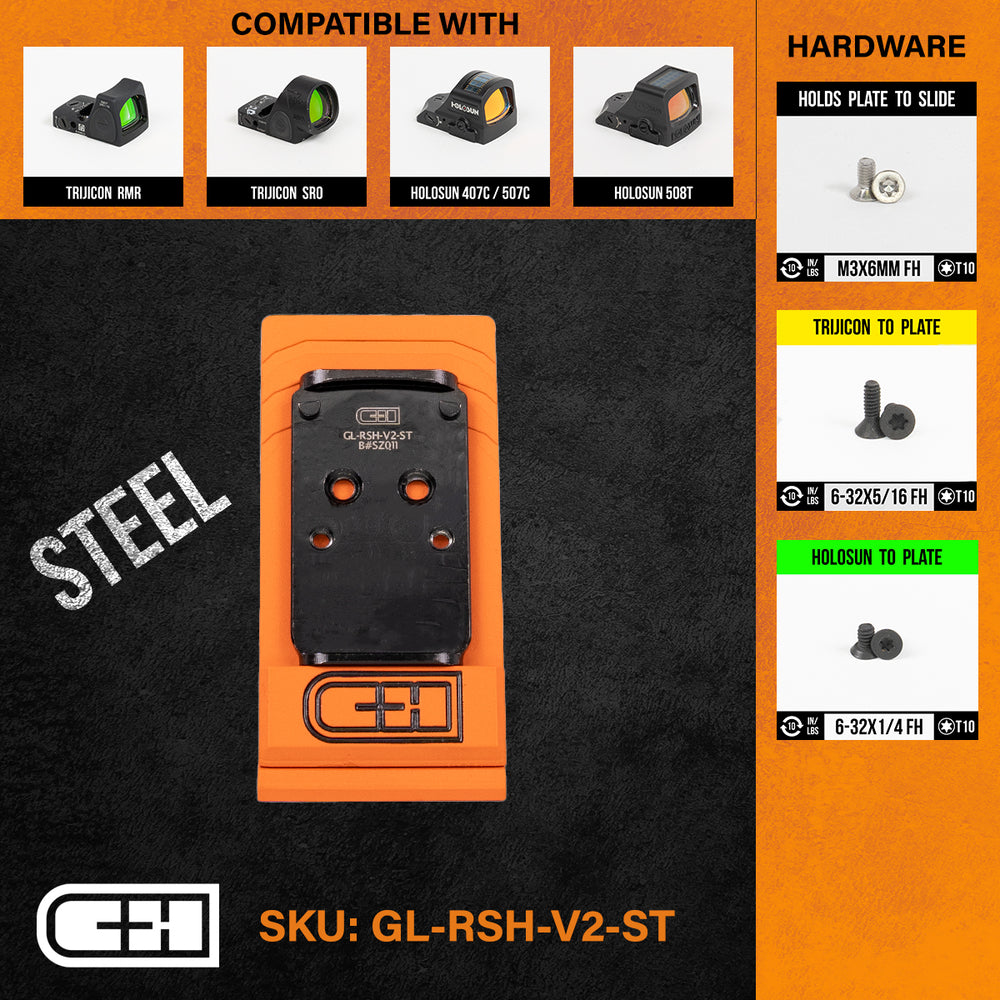 C&H GL-RSH-V2-ST Optics Adapter Plate for Glock MOS V2 to Trijicon RMR/SRO Holosun 407C/507C/508C Image 1
