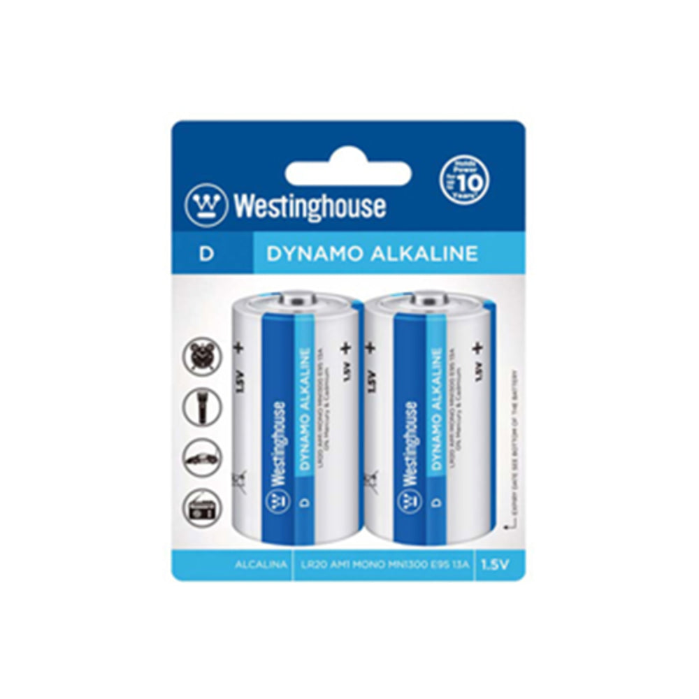 Westinghouse WES-LR20-BP2 D Alkaline Batteries - 2 Pack Image 1