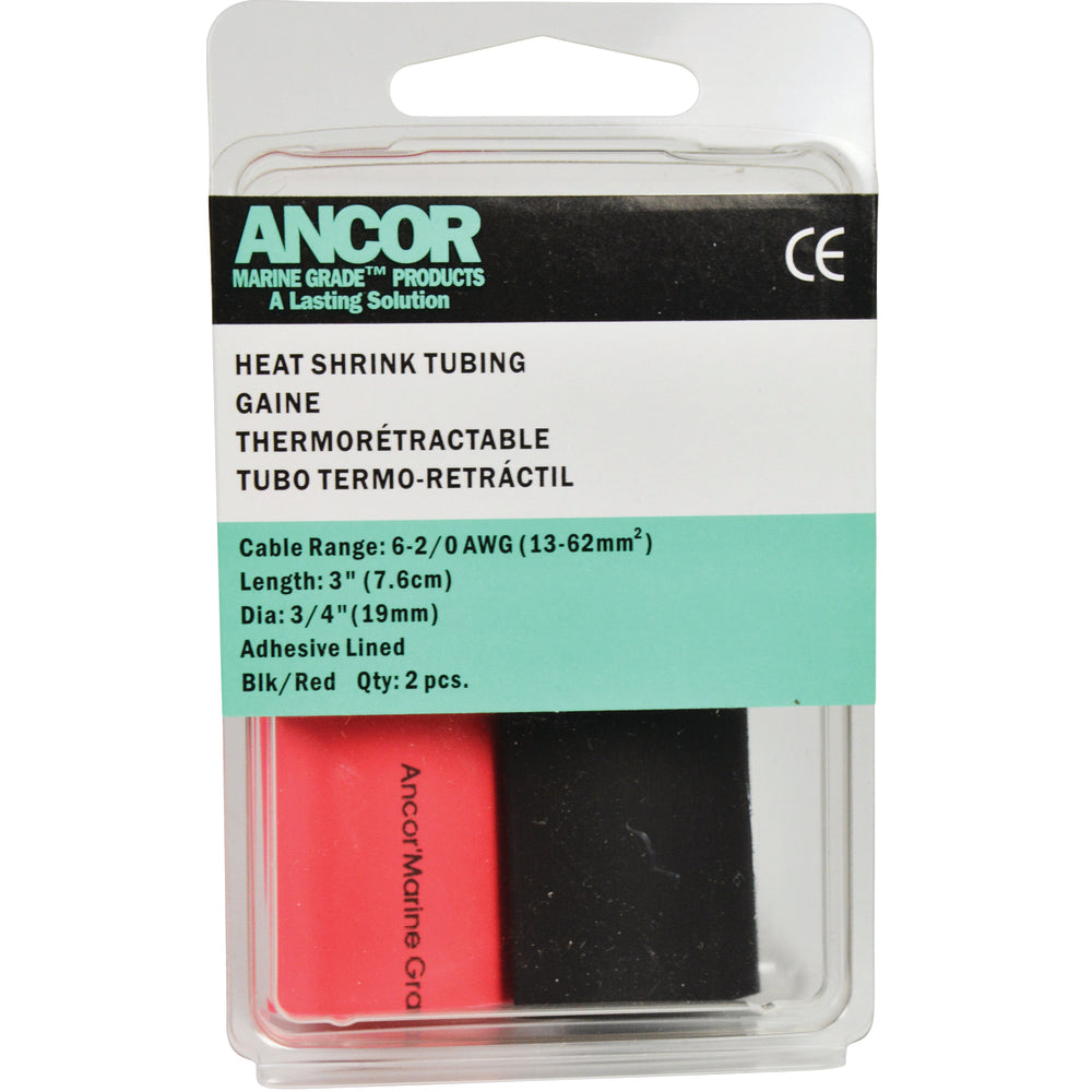 Ancor 306602 Heat Shrink Tubing 3/4"x3" 2-Pack Adhesive Lined Black/Red