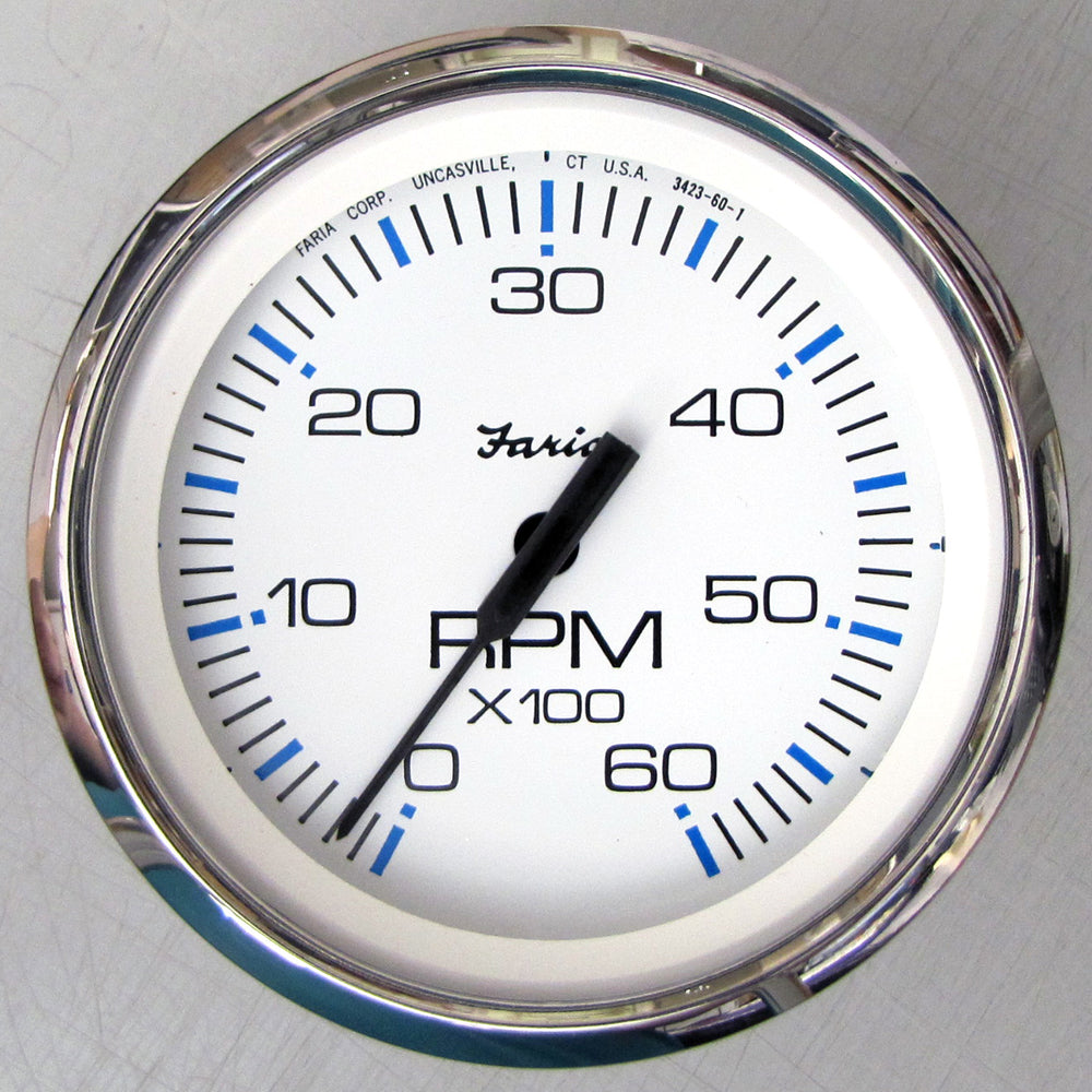 Faria Beede Instruments 33807 Chesapeake White Ss 4" Tachometer 6 000 Rpm Gas Image 1
