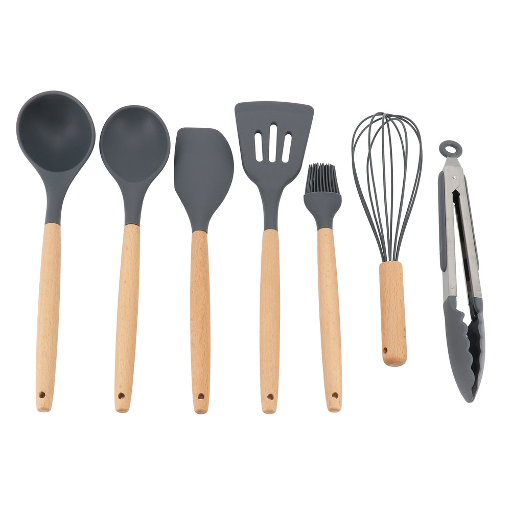 Gibson Home 137356.07 Holton 7 Piece Silicone Beech Wood Kitchen Tool Set Image 1