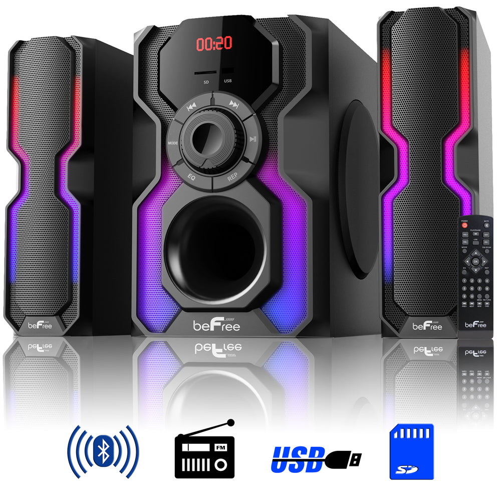 Befree Sound BFS-A102-RB 2.1 Channel Bluetooth Multimedia Wired Speaker Shelf with Sound Reactive LED Lights Image 1