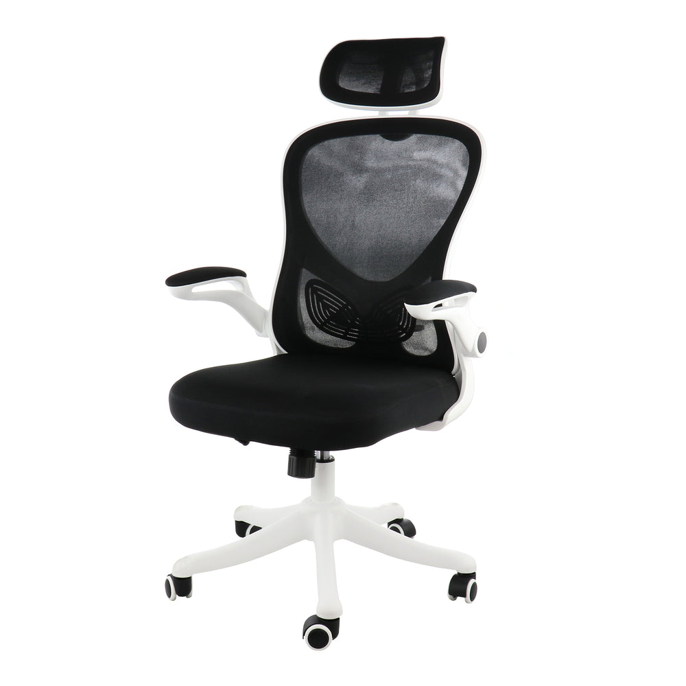 Elama Elm-F-931W Mesh & Fabric Office Chair, Adjustable High Back, White Image 1