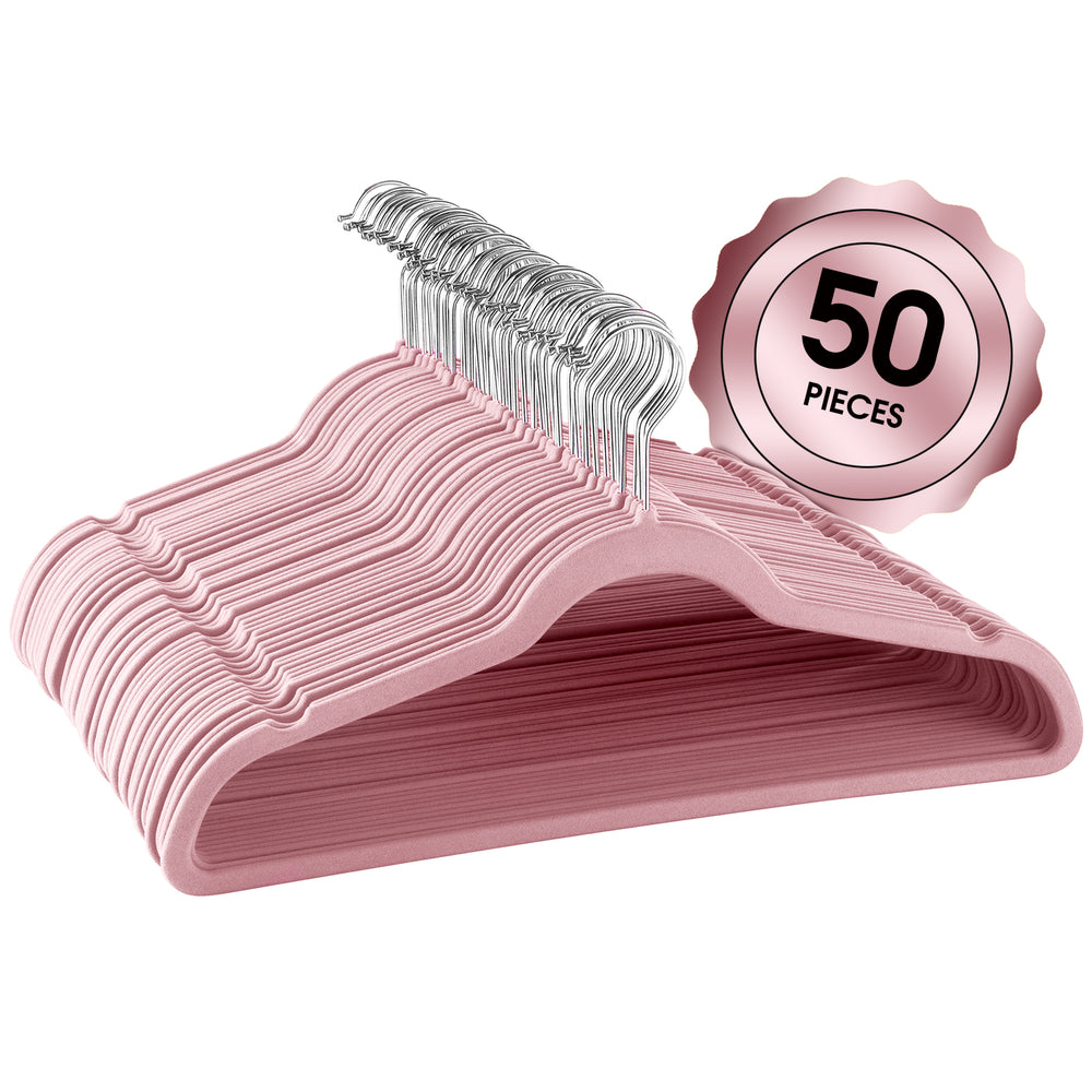 Elama Hanger 50-Piece Pink Flocked Velvet Clothes Hangers Stainless Image 1