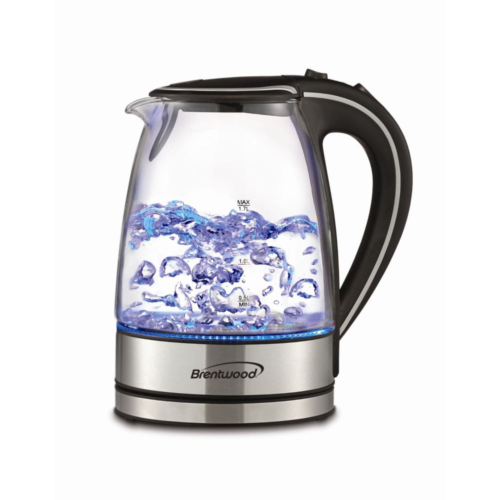 Brentwood KT-1900BK 1.7L Glass Tea Kettle Black LED Indicator Image 1