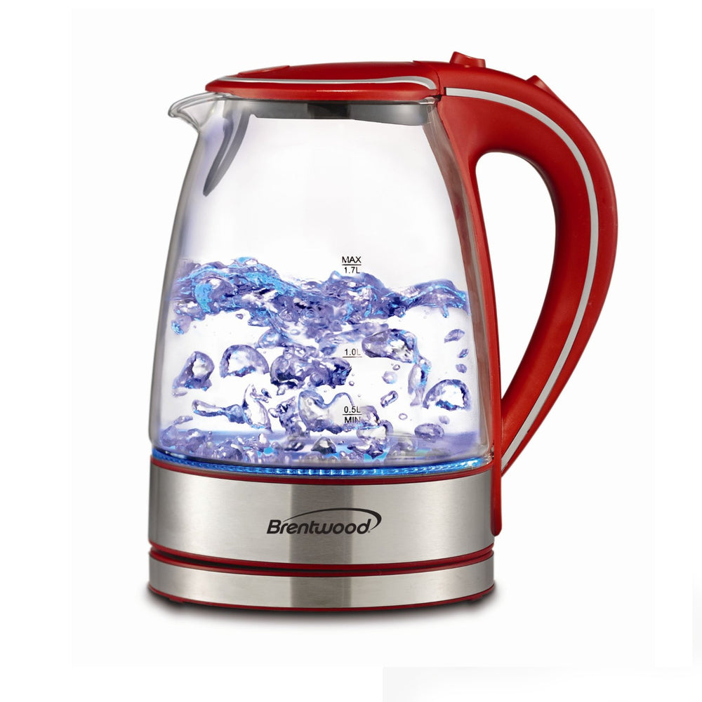 Brentwood KT-1900R Electric Tea Kettle 1.7L Red Glass LED Boil Dry Protection Image 1