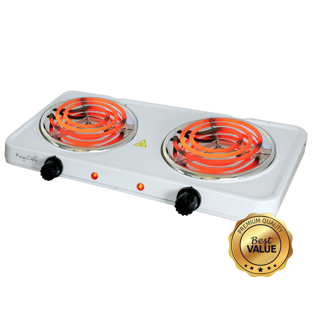 MegaChef MC-2012A-W Electric Portable Dual Coil Burner Cooktop Image 1