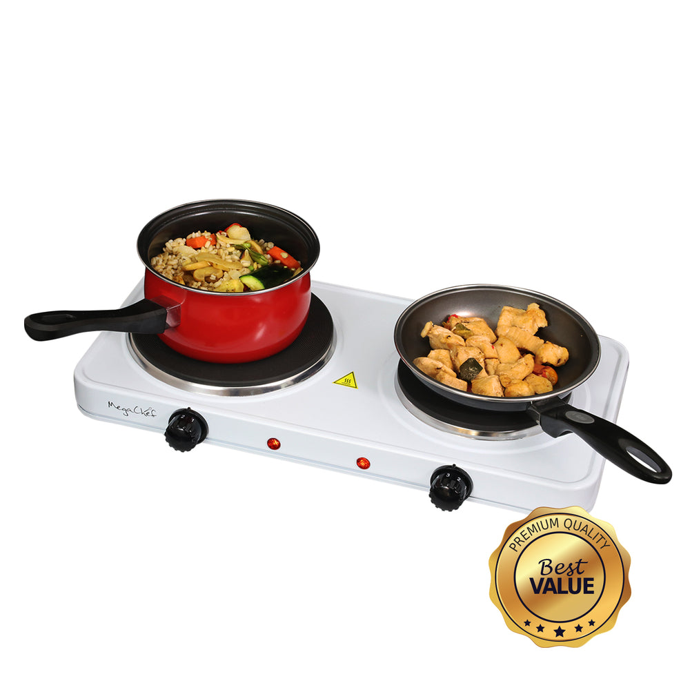 MegaChef MC-2012B-RB Electric Dual Burner Cooktop - Portable & Lightweight Image 1