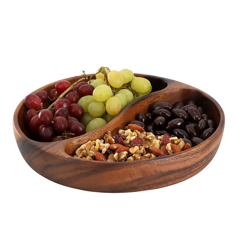 MegaChef Mc-A134 10" Acacia Wood Divided Serving Bowl - Dark Brown Image 1