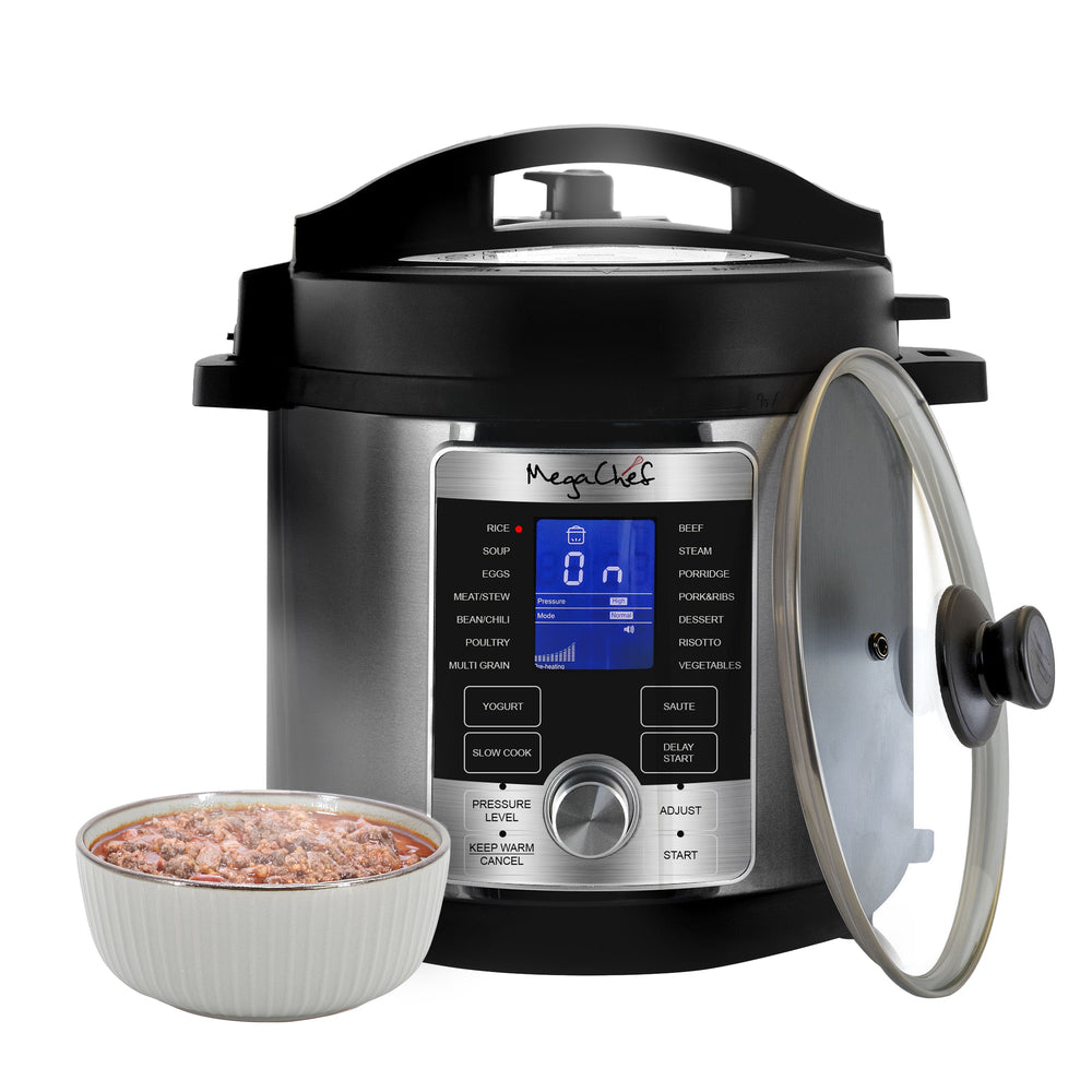 MegaChef MCPR-6100 6 Quart Stainless Steel Electric Digital Pressure Cooker Lid Image 1