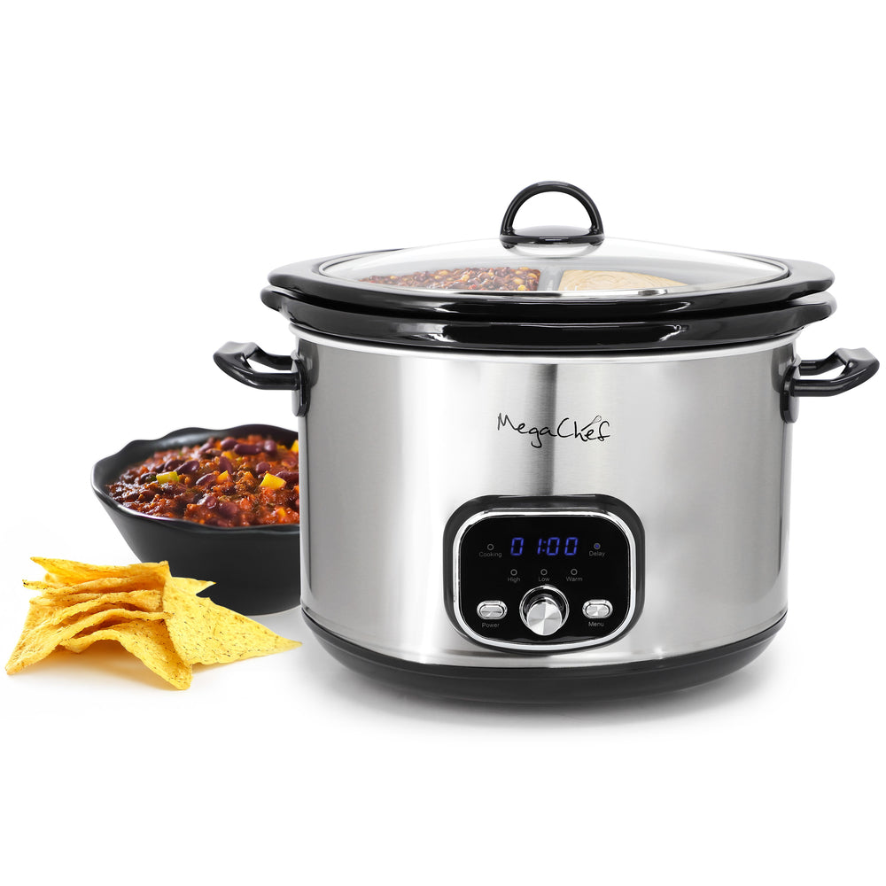MegaChef MCSC-560 Split Stainless Steel Electric Slow Cooker Image 1