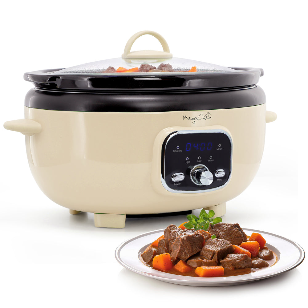 MegaChef Mcsc-Ov650C 6.9 Quart Oval Slow Cooker Cream Black Image 1