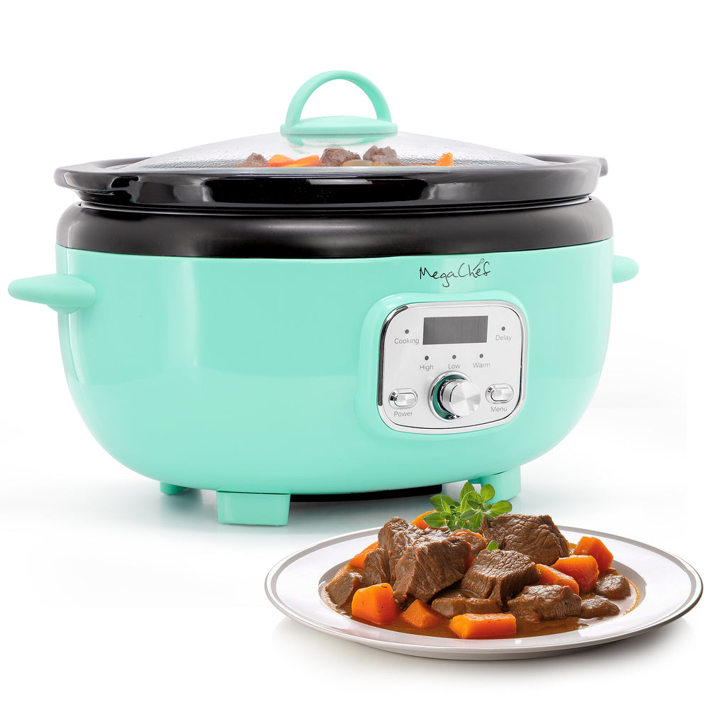 MegaChef MCSC-OV650T 6.9 Quart Electric Slow Cooker in Turquoise with Digital Panel Image 1