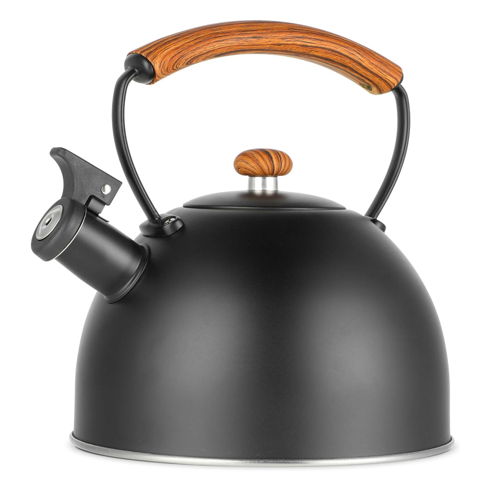 MegaChef MGKTL-375BLK Tea Kettle 3.2 Quart Whistling Wood Grain Nylon Cool Image 1