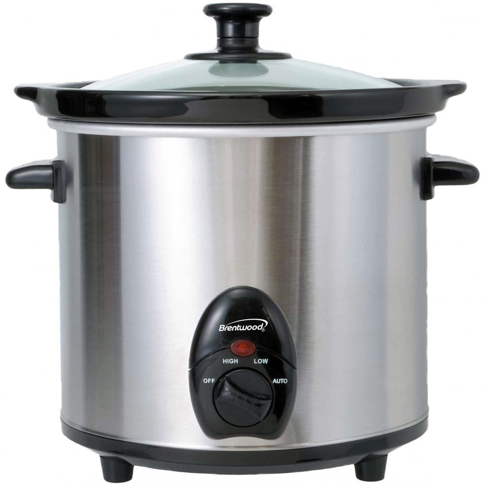 Brentwood SC130S Slow Cooker Stainless 3 Qt - Removable Ceramic Pot, Tempered Glass Lid Image 1