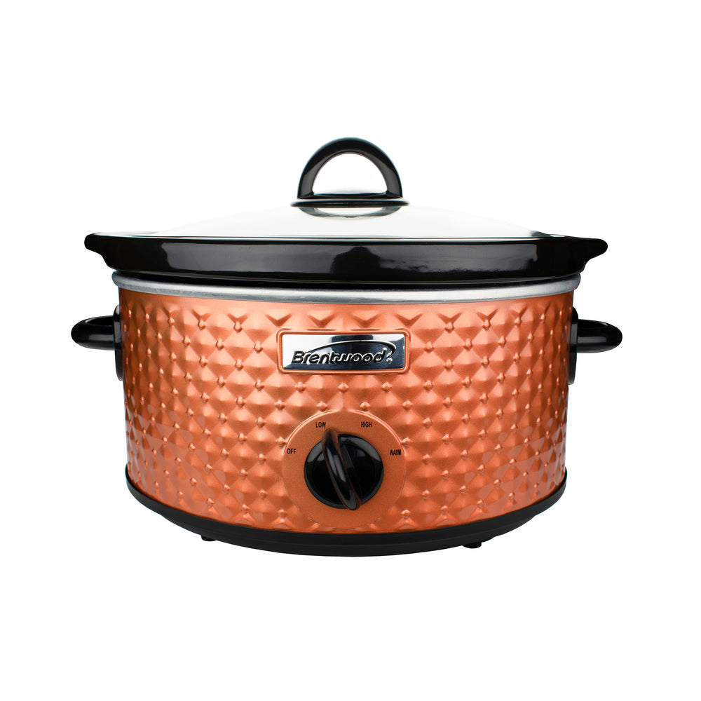 Brentwood SC-136C 3.5 Qt Slow Cooker in Copper - Diamond Pattern, Cool Touch Handles Image 1