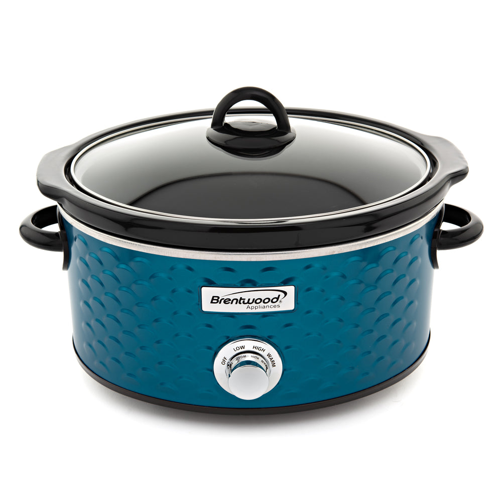 Brentwood SC-140BL 4.5 Quart Slow Cooker with Scallop Pattern in Blue Image 1