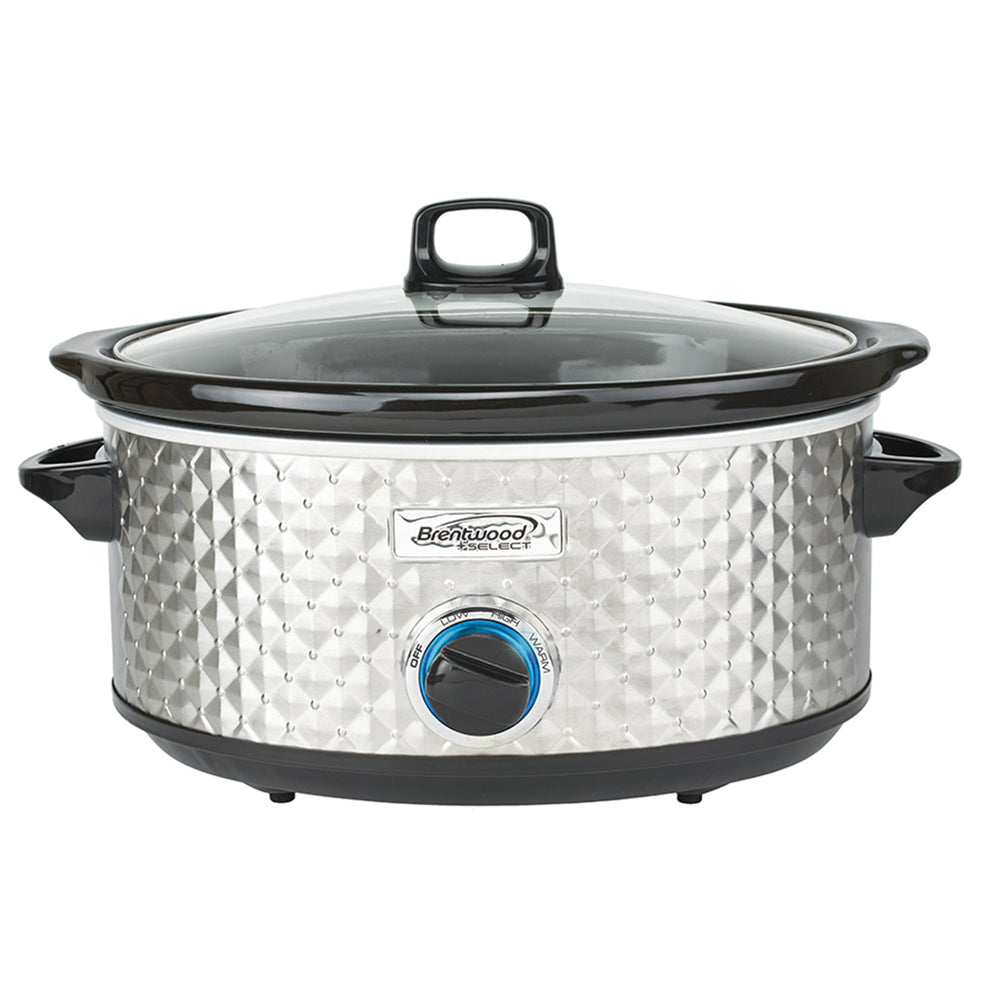 Brentwood SC-157S Slow Cooker 7 Quart Silver Ceramic Pot & Glass Lid Image 1