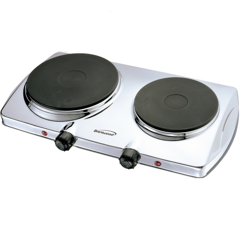 Brentwood TS-372 Electric Double Hotplate with Chrome Sealed Plate - 1440W Image 1