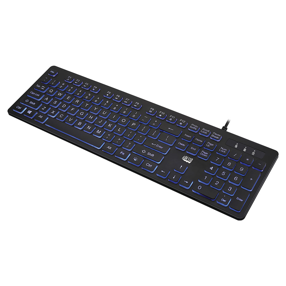 Adesso AKB-139EB KB Antimicrobial Spill resistant illuminated Desktop keyboard