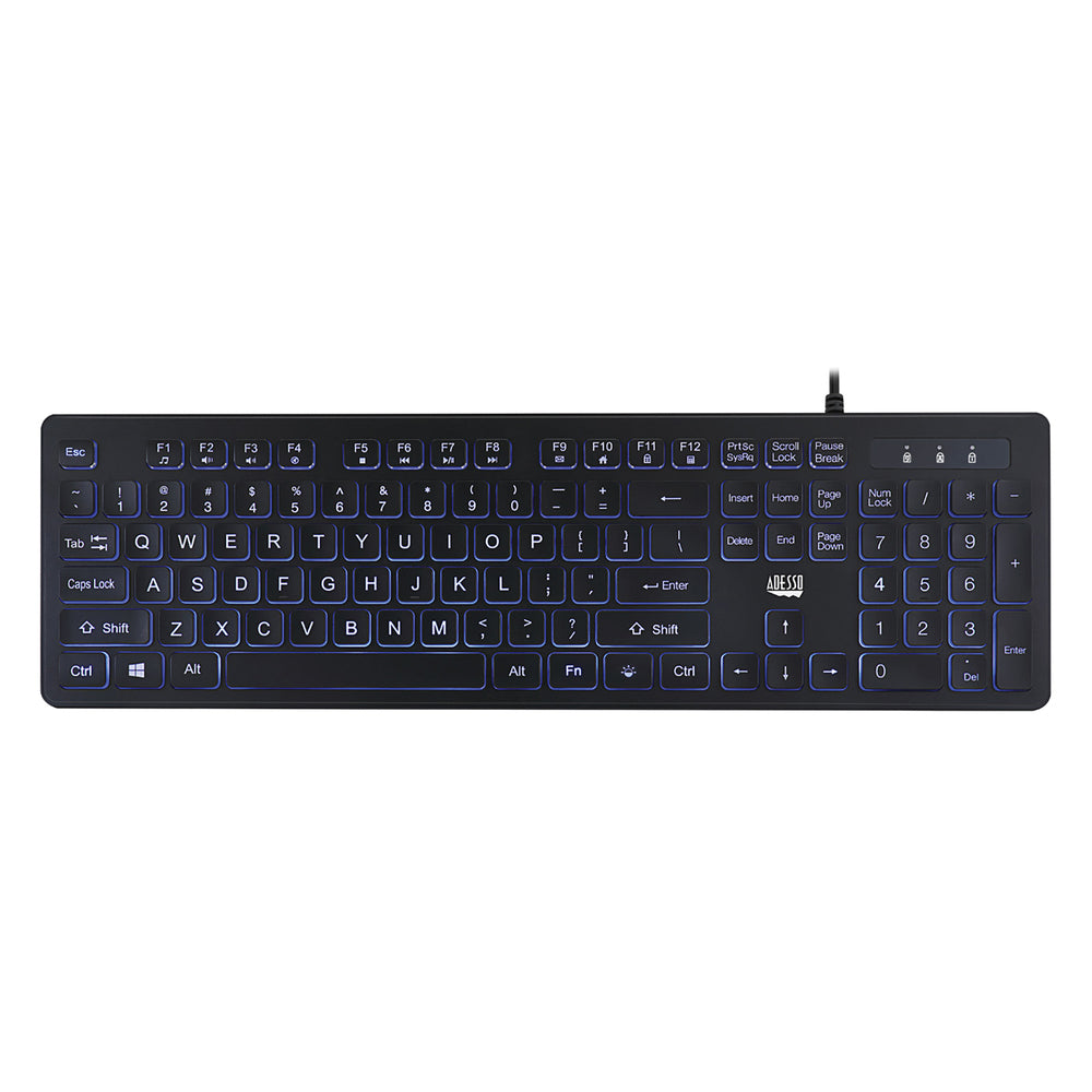 Adesso AKB-139EB KB Antimicrobial Spill resistant illuminated Desktop keyboard