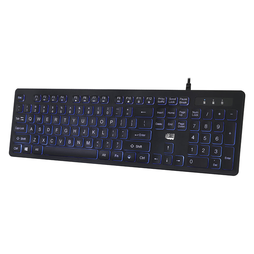 Adesso AKB-139EB KB Antimicrobial Spill resistant illuminated Desktop keyboard