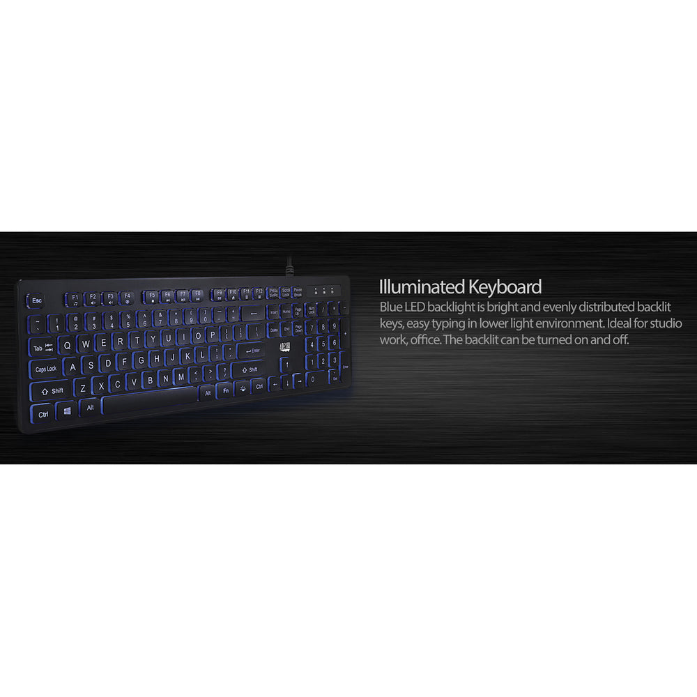 Adesso AKB-139EB KB Antimicrobial Spill resistant illuminated Desktop keyboard