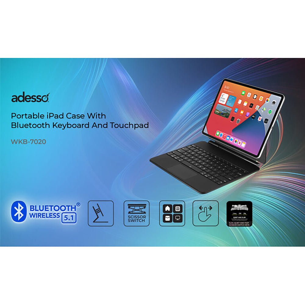 Adesso Inc. WKB-7020 Bluetooth Keyboard Case for iPad Pro 12.9 with Stand and Aluminum Cover