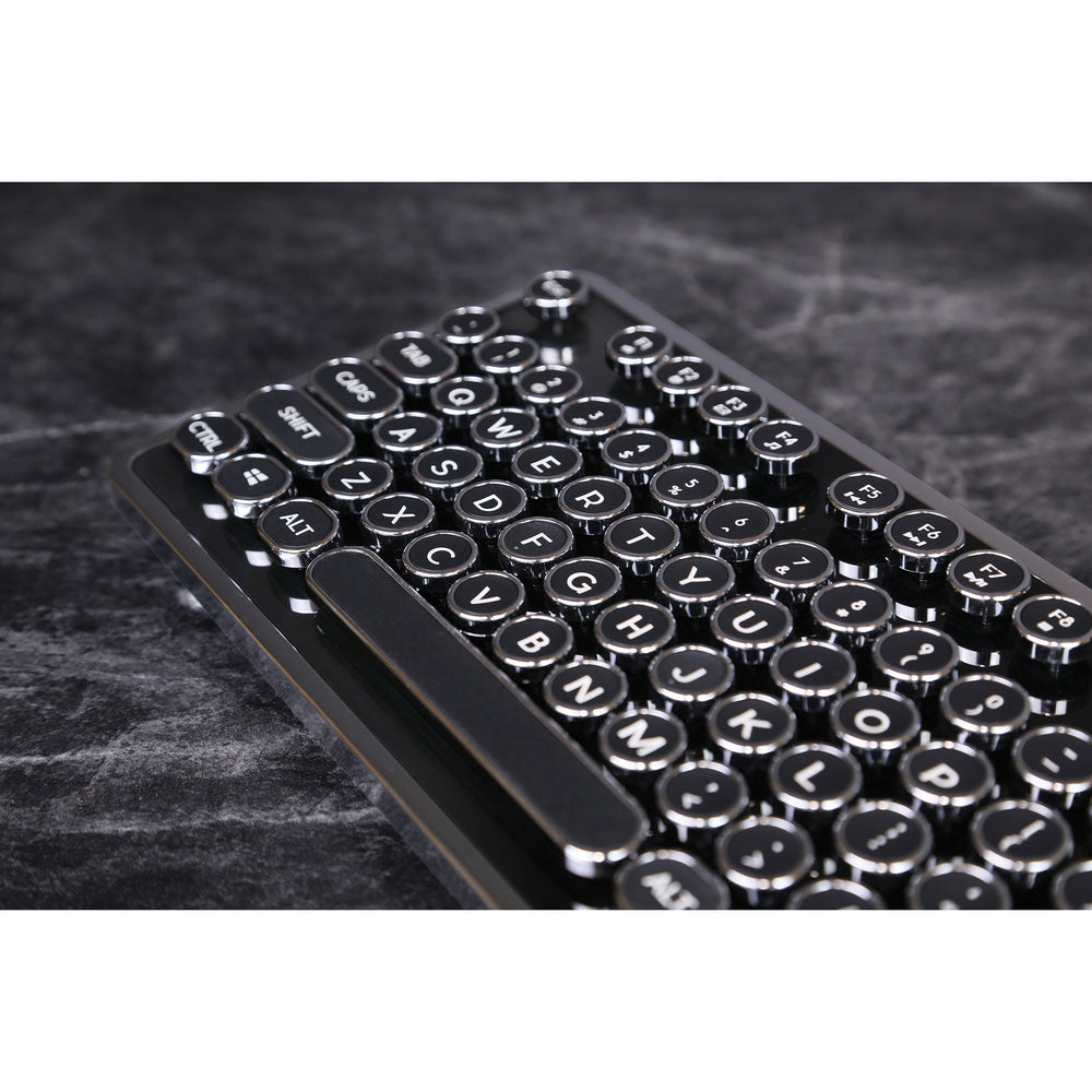 Azio Mk-Retro-01 Mechanical Typewriter Keyboard - USB Wired - PC Windows Compatible - Dust and Liquid Resistant - Chrome Trim Finish